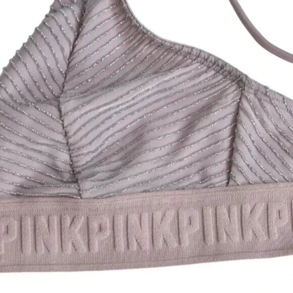 Victoria's Secret PINK Bralette Bra Pink Silver Metallic Strappy Size Small - Picture 10 of 10